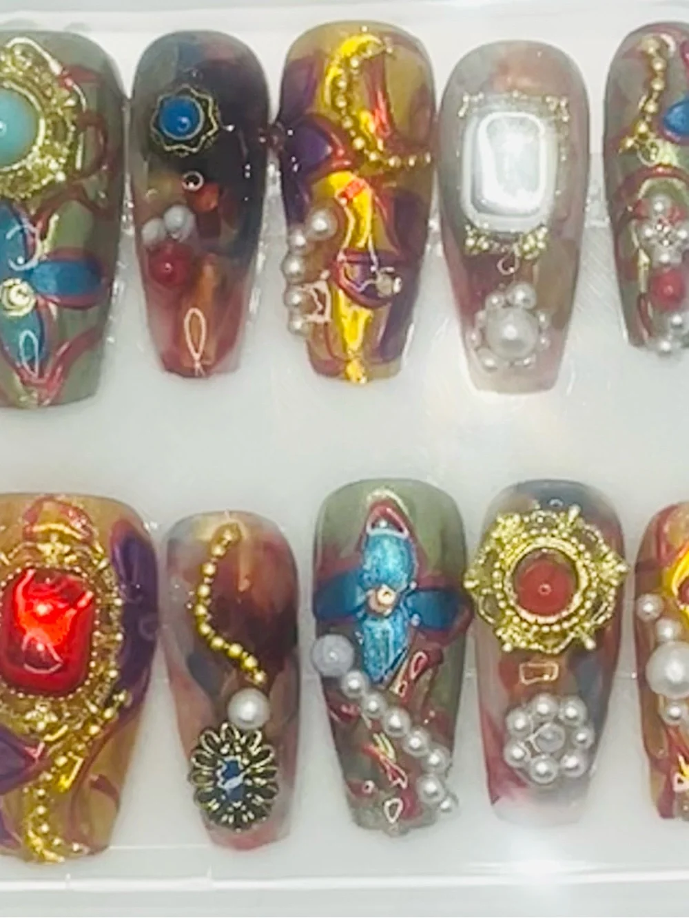 3D Jeweled Multicolor Handmade Press-On Nail Set
